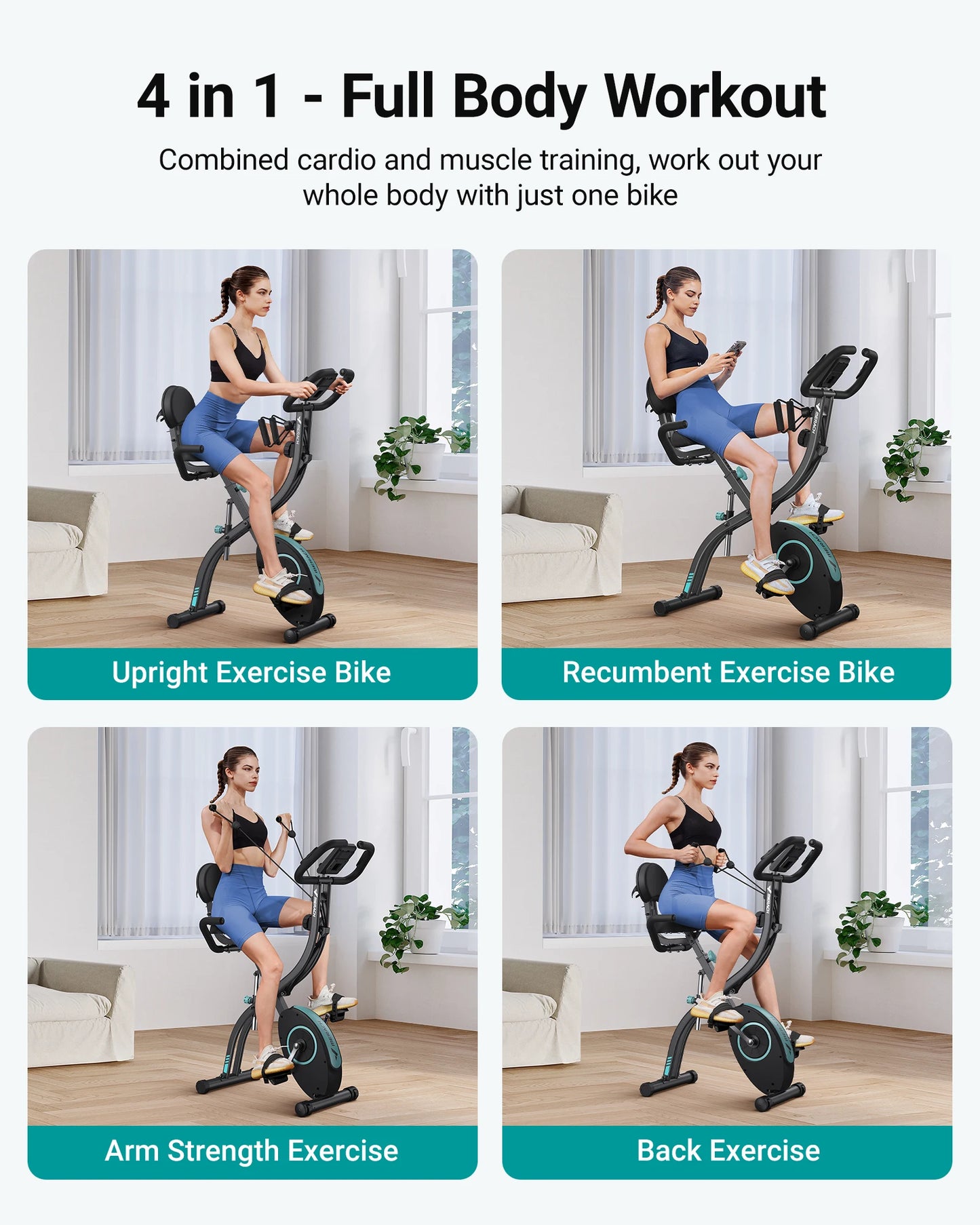 Folding Magnetic Exercise Bike 4-in-1 | FitNest UK