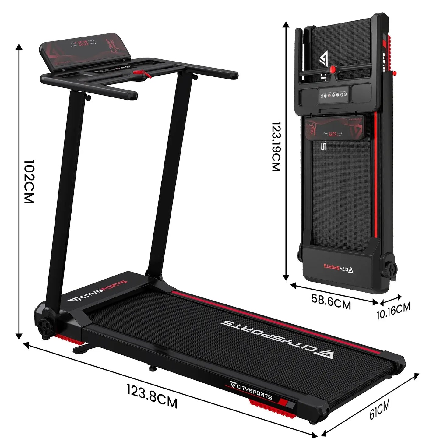 CITYSPORTS PRO Folding Treadmill w/ Auto Incline | FitNest UK