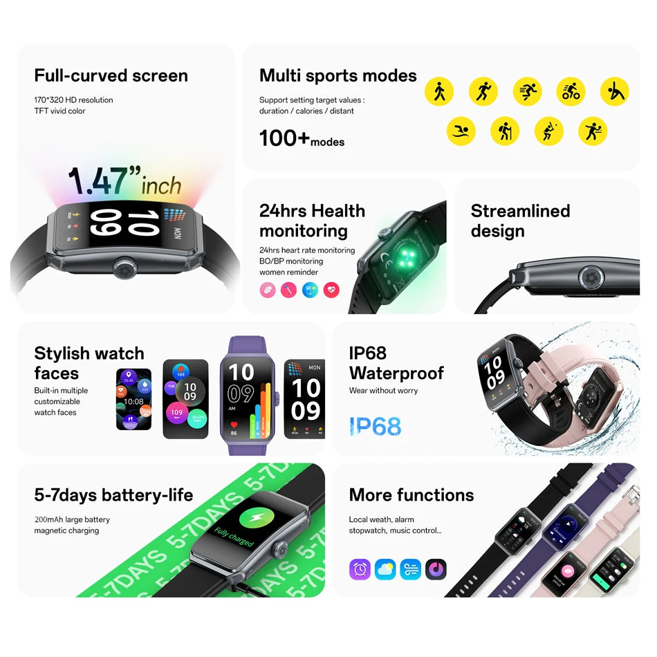 LIGE Smartwatch Bluetooth & Fitness Tracker | FitNest UK