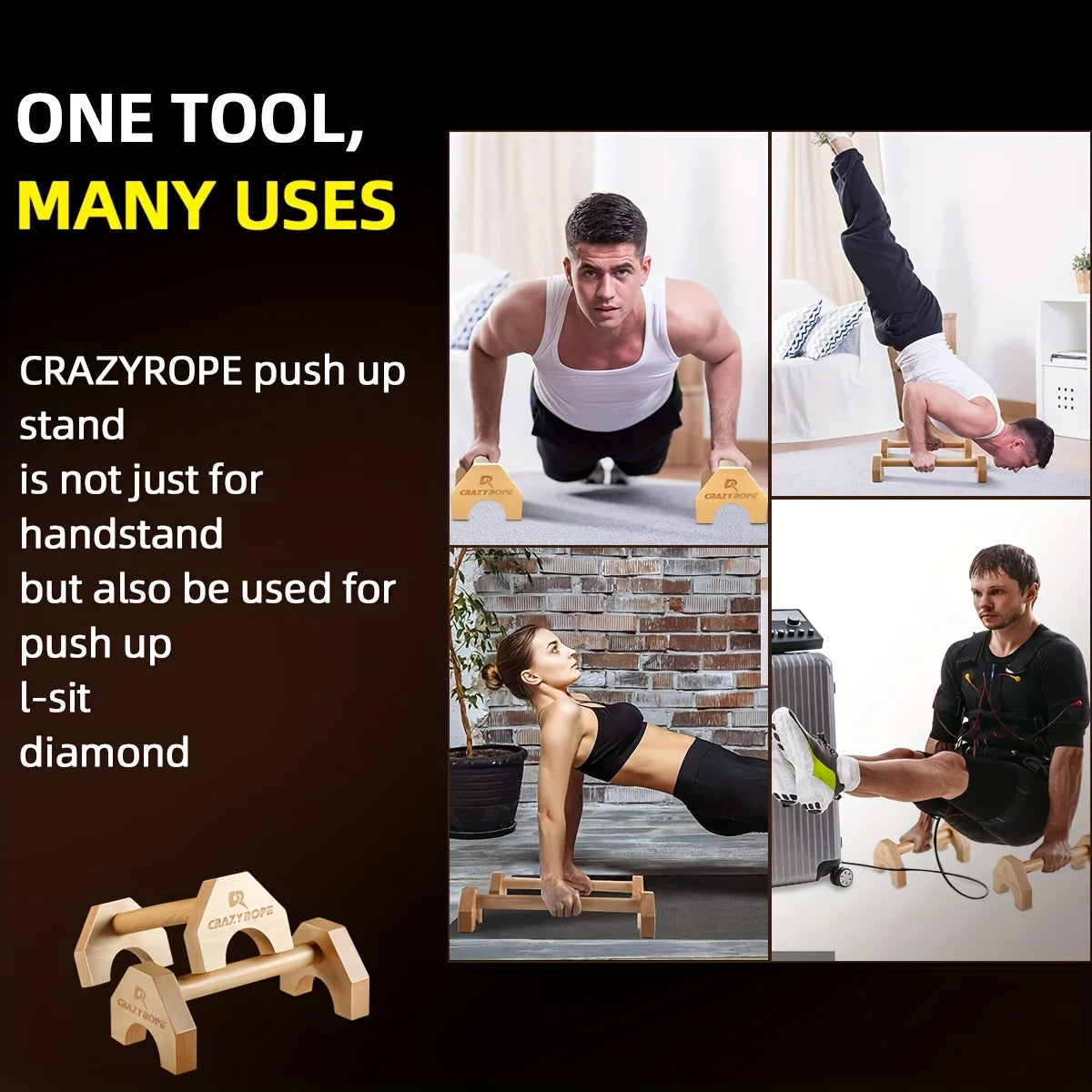 Wooden Push-Up Bar Stands - Non-Slip Handles | FitNest UK