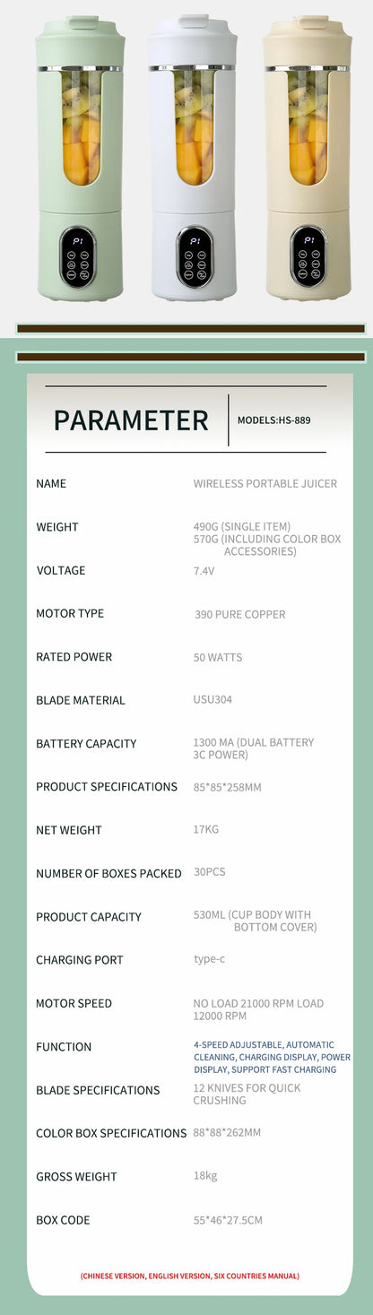 Wireless Portable Blender Cup  USB Juicer | FitNest UK