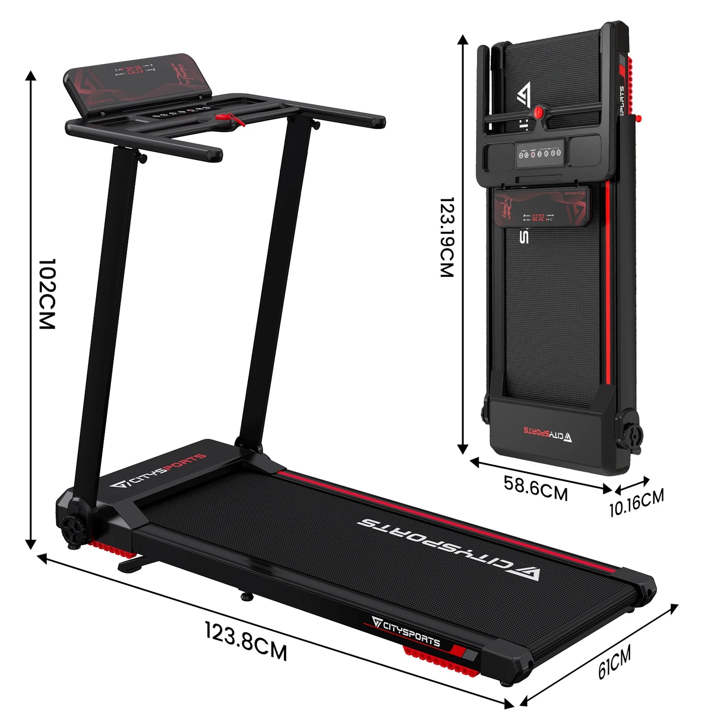 CITYSPORTS PRO Folding Treadmill w/ Auto Incline | FitNest UK